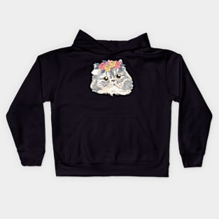 Grey Cream Cat Girl Head _ Bunniesmee Kids Hoodie